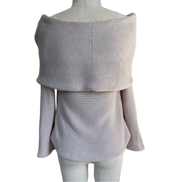 LF Seek the Label Cozy Off Shoulder Cream Long Sleeve Knit Boho Sweater Small - Picture 2 of 11